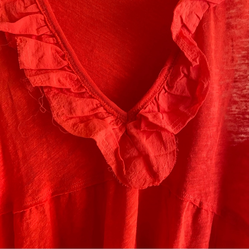 Free People Out and About Tank Woman Small Orange Ruffle Raw Hem Linen BOHO - Picture 6 of 15